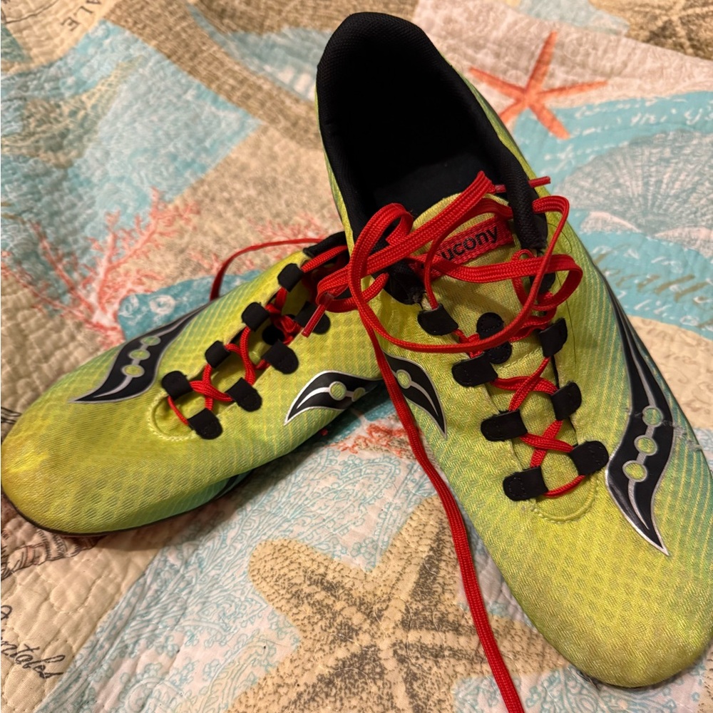 Saucony Bright Yellow and Black Spikes